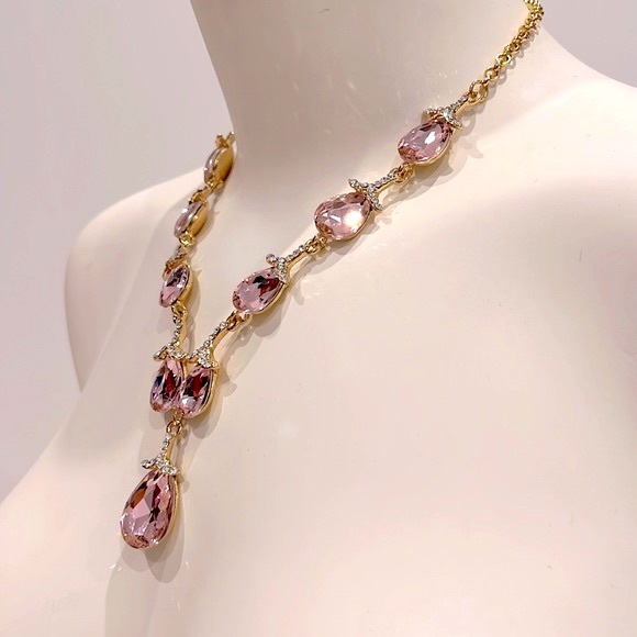 SET NECKLACE & EARRINGS Golden and Pale Pink. Brand New - Picture 6 of 6